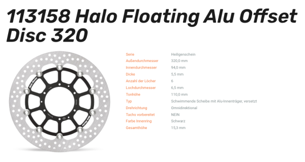 Moto-Master Bremsscheibe Floating-Alu Offset Halo-Serie passend für Honda - 113158