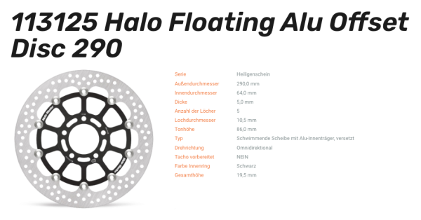 Moto-Master Bremsscheibe Floating-Alu Offset Halo-Serie passend für Suzuki - 113125