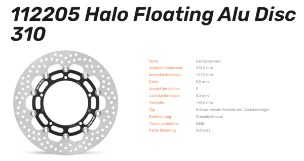 Moto-Master Bremsscheibe Floating-Alu Halo-Serie passend für Yamaha - 112205