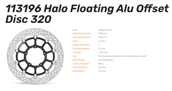 Moto-Master Bremsscheibe Floating-Alu Offset Halo-Serie passend für Honda - 113196