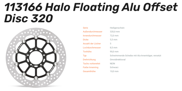 Moto-Master Bremsscheibe Floating-Alu Offset Halo-Serie passend für Ducati - 113166