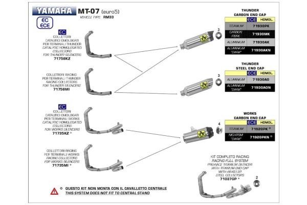 ARROW - Racing Krümmer passend für Yamaha MT07; Baujahre: ab 2021