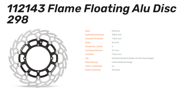 Moto-Master Bremsscheibe Flame Floating Alu-Disc vorne passend für Husqvarna - 112143