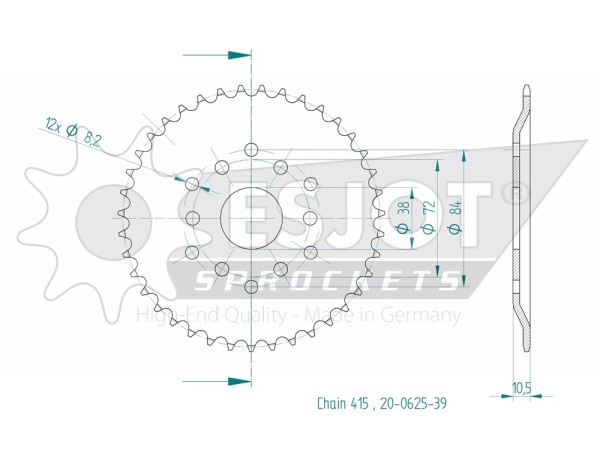 Kettenrad Stahl 39 40 45 47 Zähne - (415) passend für Puch