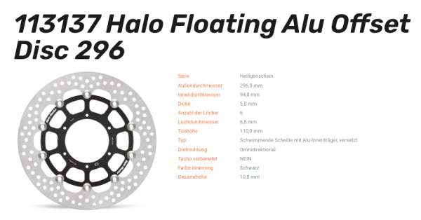 Moto-Master Bremsscheibe Floating-Alu Offset Halo-Serie passend für Honda - 113137