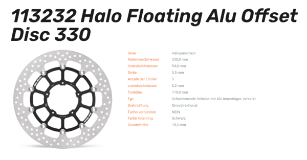Moto-Master Bremsscheibe Floating-Alu Offset Halo-Serie passend für Honda - 113232
