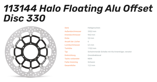 Moto-Master Bremsscheibe Floating-Alu Offset Halo-Serie passend für Honda - 113144