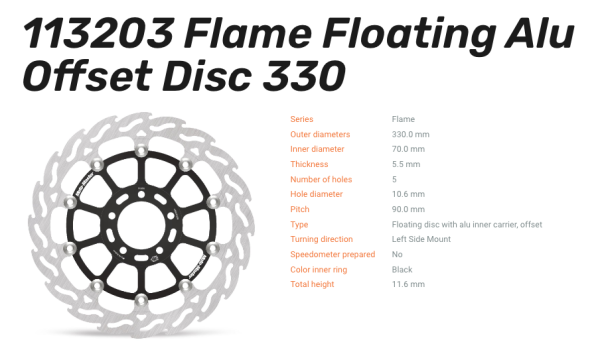 Moto-Master Bremsscheibe Floating-Alu Offset Racing-Serie Flame passend für Kawasaki - 113203