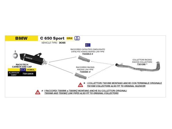Arrow Auspuff Race Tech Alu Dark inkl Verbindungsrohr passend für BMW C650 GT / Sport (Bj.16-20)