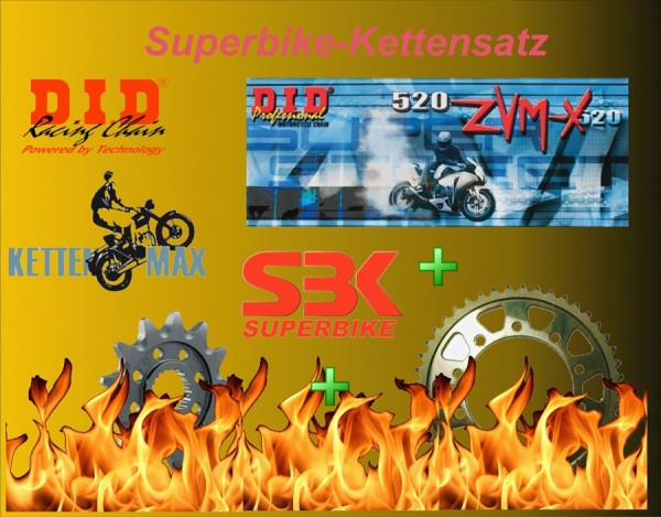 DID Superbikekettensatz SBK passend für Suzuki GSX 1400 JS1BN WVBN (Bj.01-10) DID 520 ZVM-X X-Ring-K