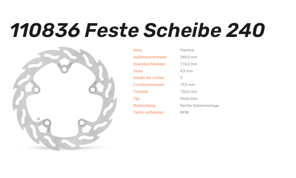 Moto-Master Bremsscheibe vorn, rechts 240 passend für BMW G310 R / GS / RR (Bj.16-) - 110836