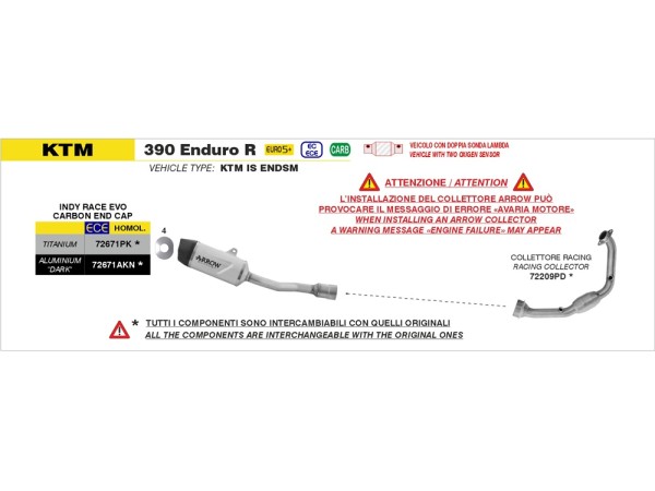 ARROW Racing Krümmer Edelstahl KTM 390 Adventure R, X, / Enduro R ab 2025- 72209PD
