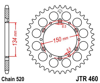 Kettenrad Stahl 39 - 53 Zähne (520)