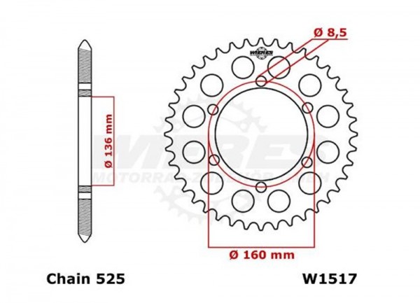 Kettenrad Stahl 41 Zähne (525) passend für Sachs 650 Roadster
