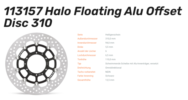 Moto-Master Bremsscheibe Floating-Alu Offset Halo-Serie passend für Honda - 113157