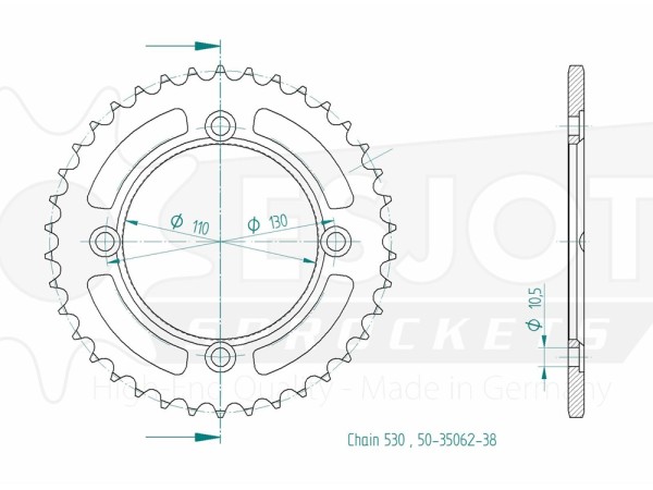 Kettenrad Stahl 36 38 Zähne (530) passend für Dinli Dl801 DL802 DMX 270 300 350