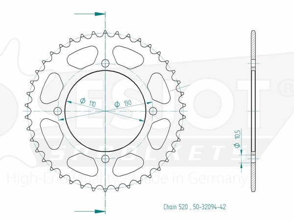 Kettenrad Stahl 42 Zähne (520) passend für Honda TRX FourTrax 200
