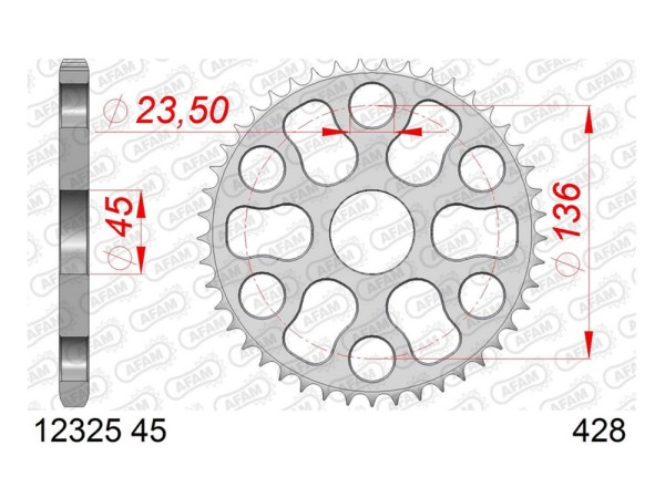 Kettenrad Stahl 45 Zähne passend für Yamaha XG 250 Trigger XT250 YBR 250 (428)