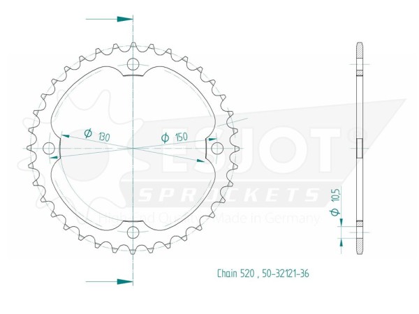 Kettenrad Stahl 36 38 40 Zähne (520) passend für Derbi DXR / SMC Inverse Blast / Triton Inverse Mist