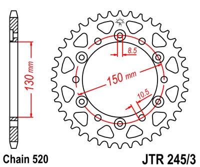 Kettenrad Stahl CNC 42 bis 50 Zähne (520) Honda Vigor Dominator / Yamaha Diversion