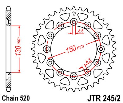 Kettenrad Aluminium Schlammnut 47 bis 52 Zähne (520)