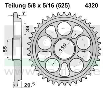 Kettenrad Aluminium passend für Ducati 37 bis 44 Zähne - (525) PBR4320