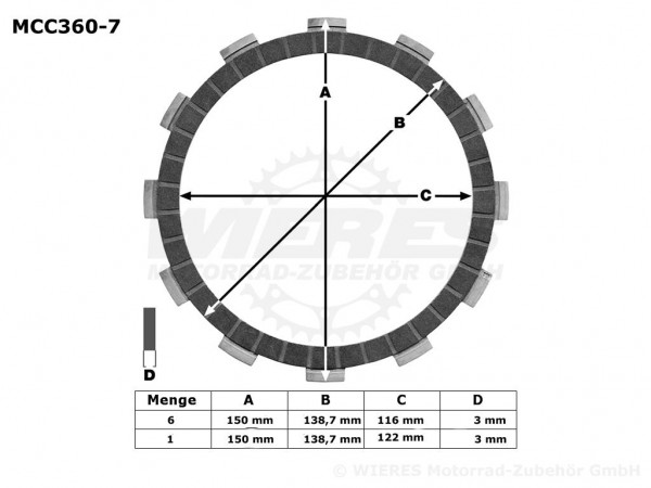 TRW Lucas Kupplungslamellenset (7 st.) Suzuki MCC360-7 / MCC 360-7