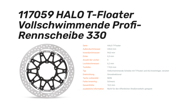 Moto-Master schwimmende Profi-Rennscheibe Halo T-Floater passend für Honda - 117059