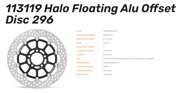 Moto-Master Bremsscheibe Floating-Alu Offset Halo-Serie passend für Kawasaki - 113119