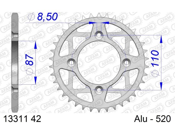 Kettenrad Aluminium 42 Zähne (520) passend für Yamaha TY 250 R / TY 250 S
