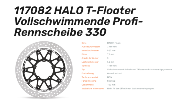 Moto-Master schwimmende Profi-Rennscheibe Halo T-Floater passend für Honda - 117082