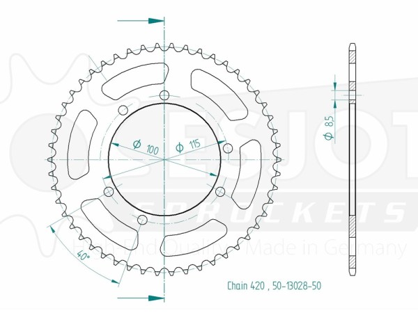 Kettenrad Stahl 50 52 68 Zähne (420) passend für Peugeot XP6 / Piaggio Zulu 50
