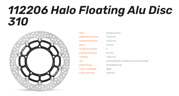 Moto-Master Bremsscheibe Floating-Alu Halo-Serie passend für Yamaha - 112206