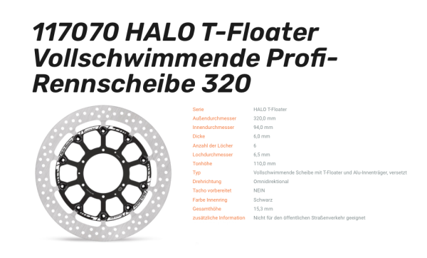 Moto-Master schwimmende Profi-Rennscheibe Halo T-Floater passend für Honda - 117070