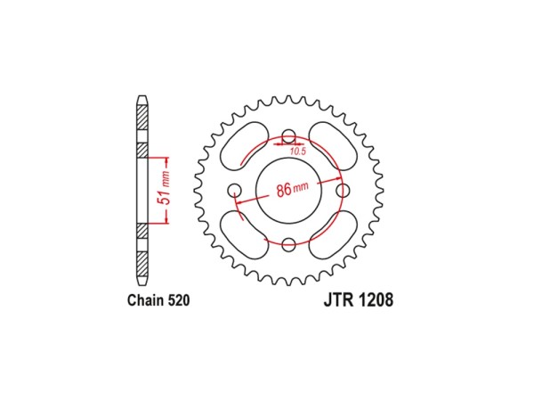 Kettenrad Stahl 44 Zähne - (520) passend für Honda TLR200D