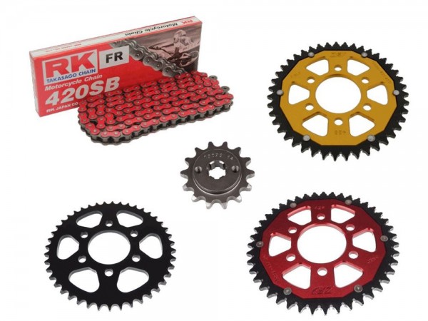 RK Kettensatz passend für Benelli BN 125 CBS (Bj.18-) RK428HSB Kette farbig rot blau