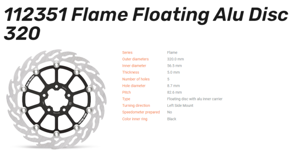 Moto-Master Bremsscheibe Flame Floating Alu-Disc vorn links passend für Harley Davidson - 112351