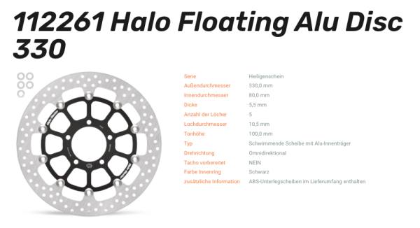 Moto-Master Bremsscheibe Floating-Alu Halo-Serie passend für Kawasaki - 112261