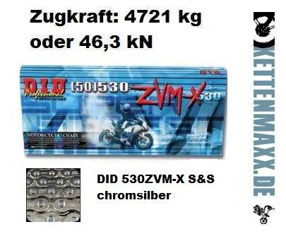 Kette DID Motorrad: DID530 ZVM-X (S&S) 106 Glieder, offene X-Ringkette mit Nietschloss