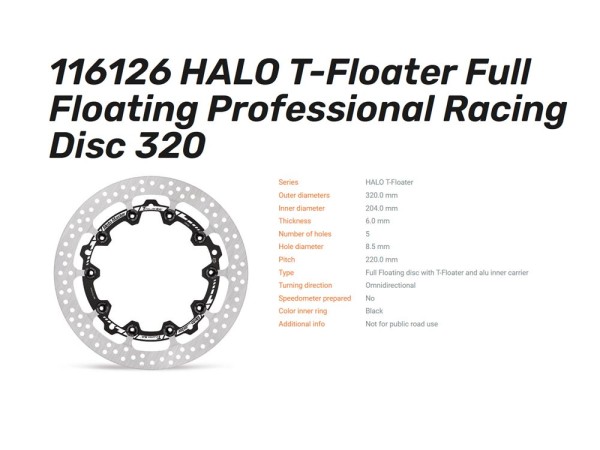Bremsscheibe Halo Full T-Floating 6.0 Racing Ø 320 vorn passend für KTM - 116126